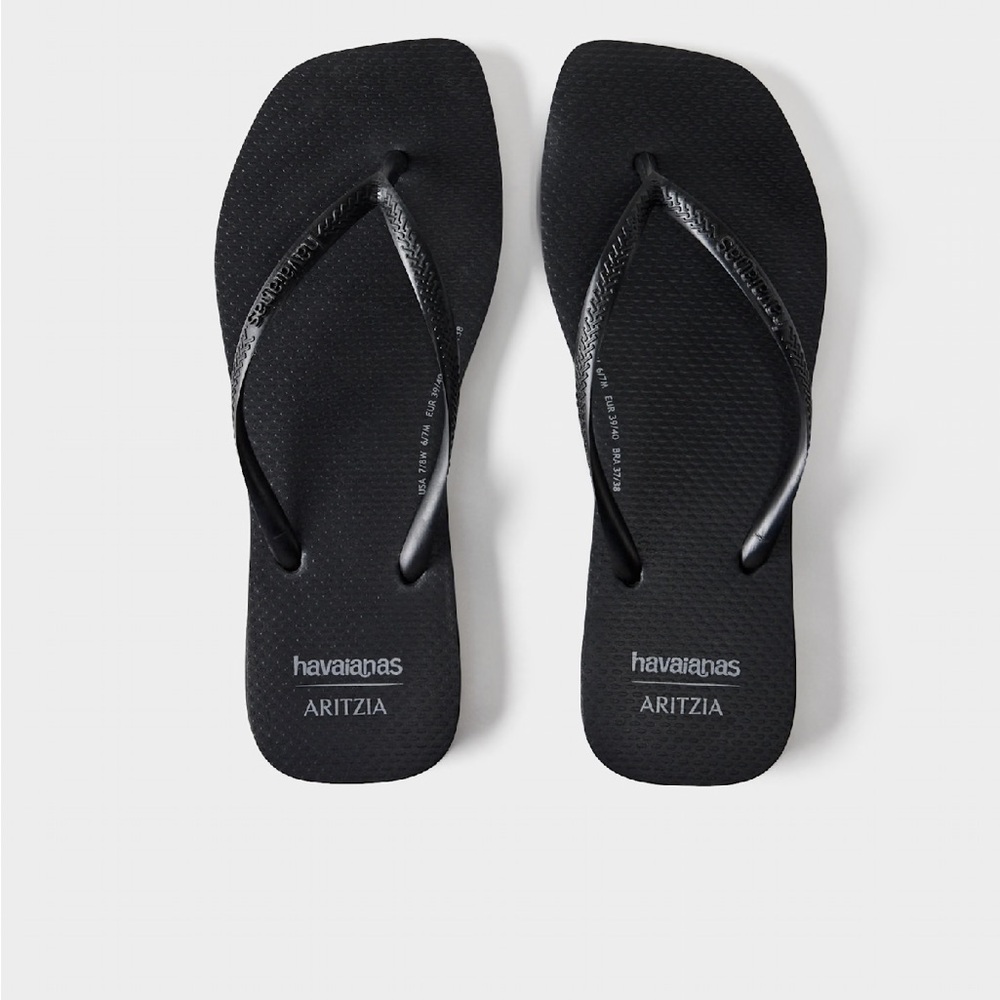 Havaianas x Aritzia Black Square Toe Flip Flops